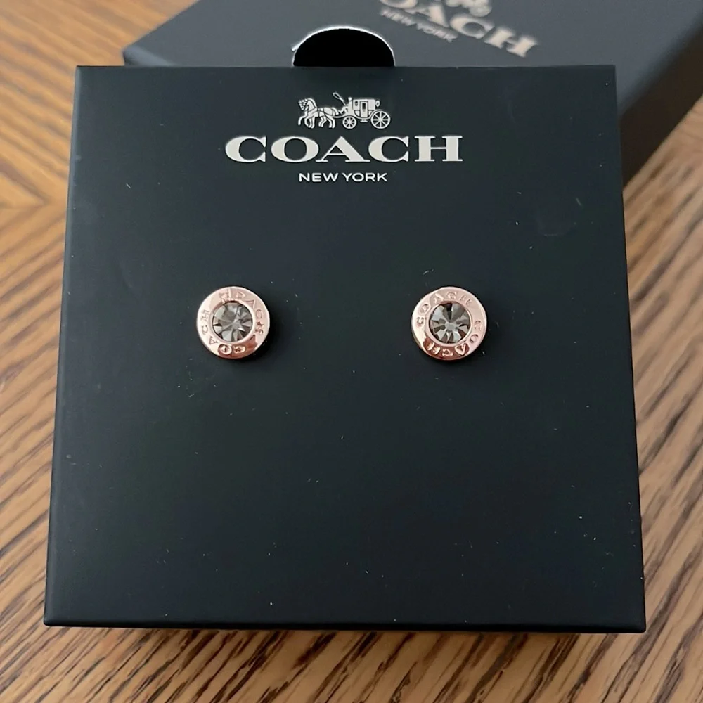 Coach Open Circle Stone Stud Earrings - Rose Gold - Picture 2 of 6